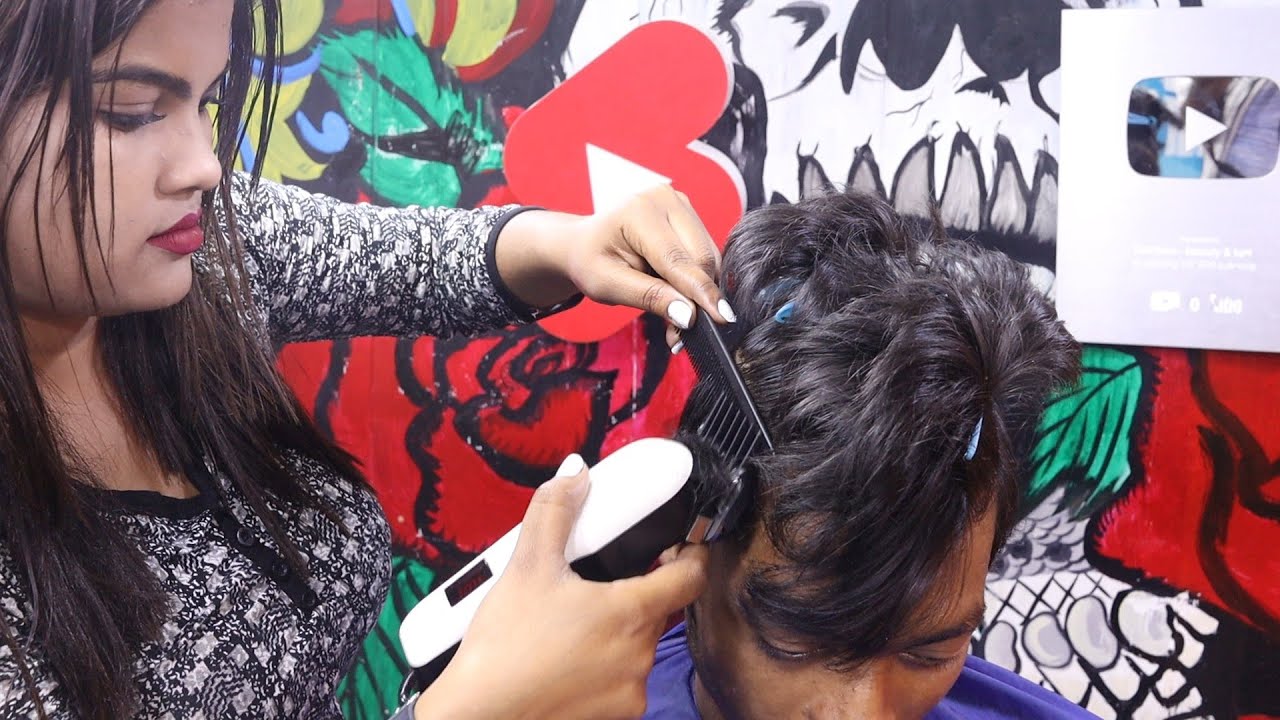 Lady BarberShop Army haircut Hairstyle | Long To short Military Cut Asmr | Female Barber Haircut Men