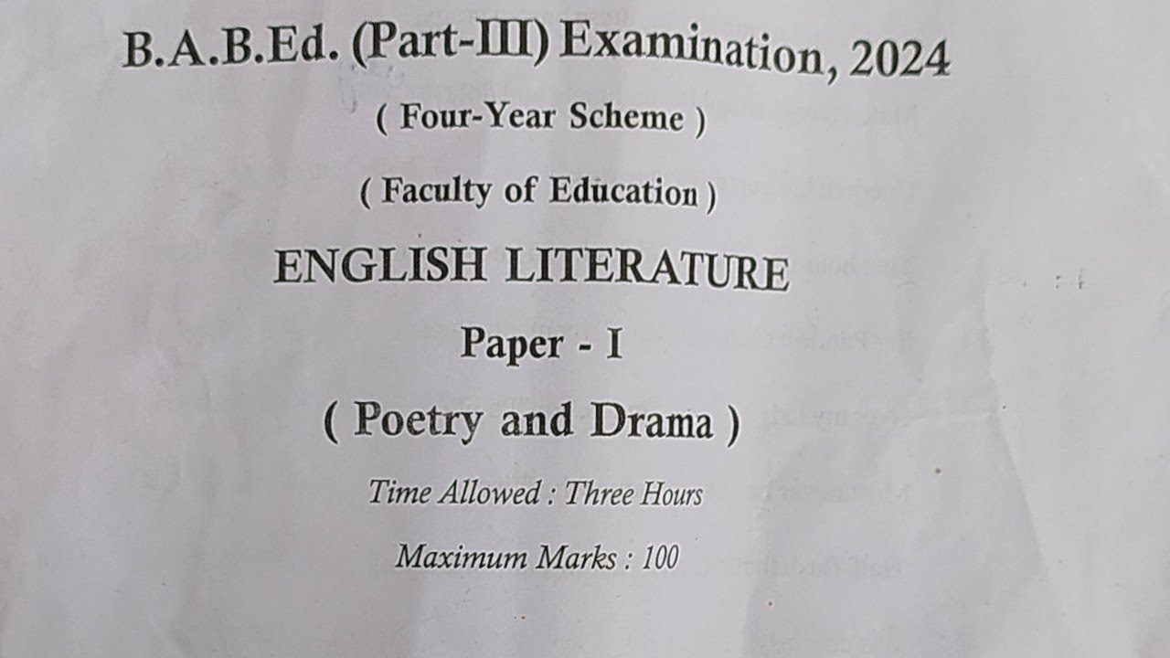 B.A B.Ed 3rd Year English Literature Exam Paper 2024 | B.A B.Ed 3rd Year English Literature Paper -1