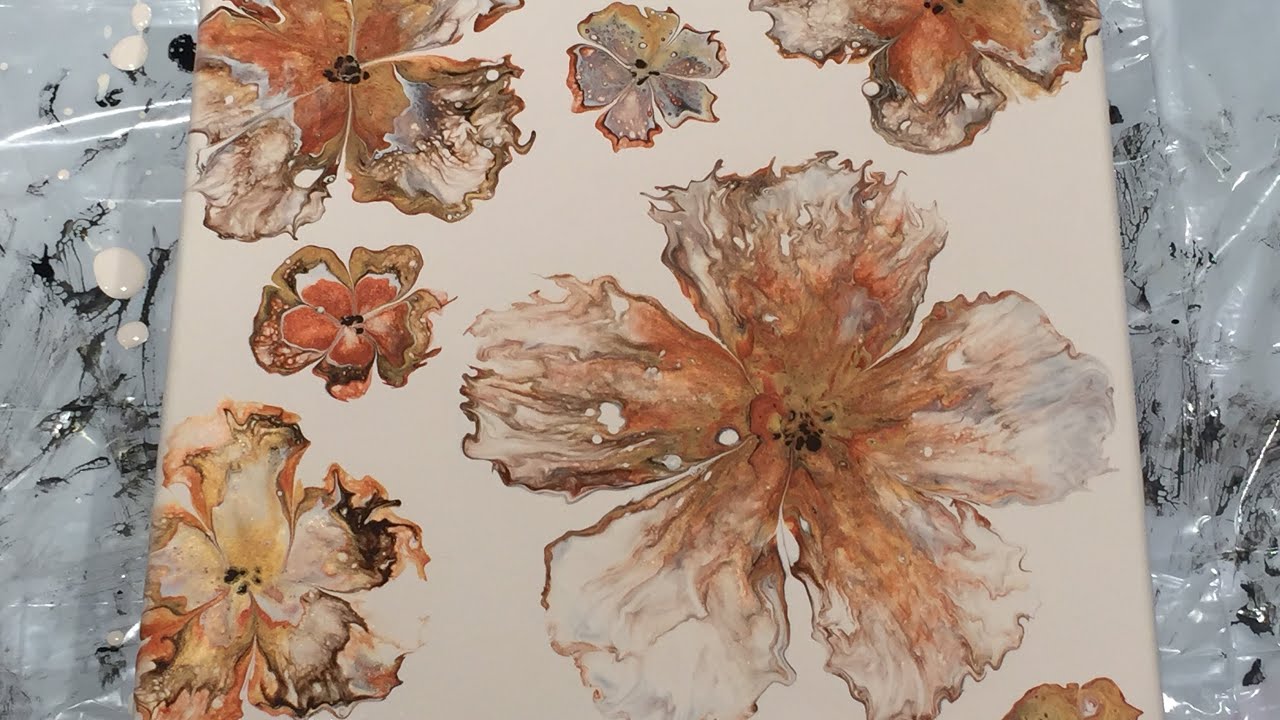 (138) Acrylic Pouring - Blown Flowers