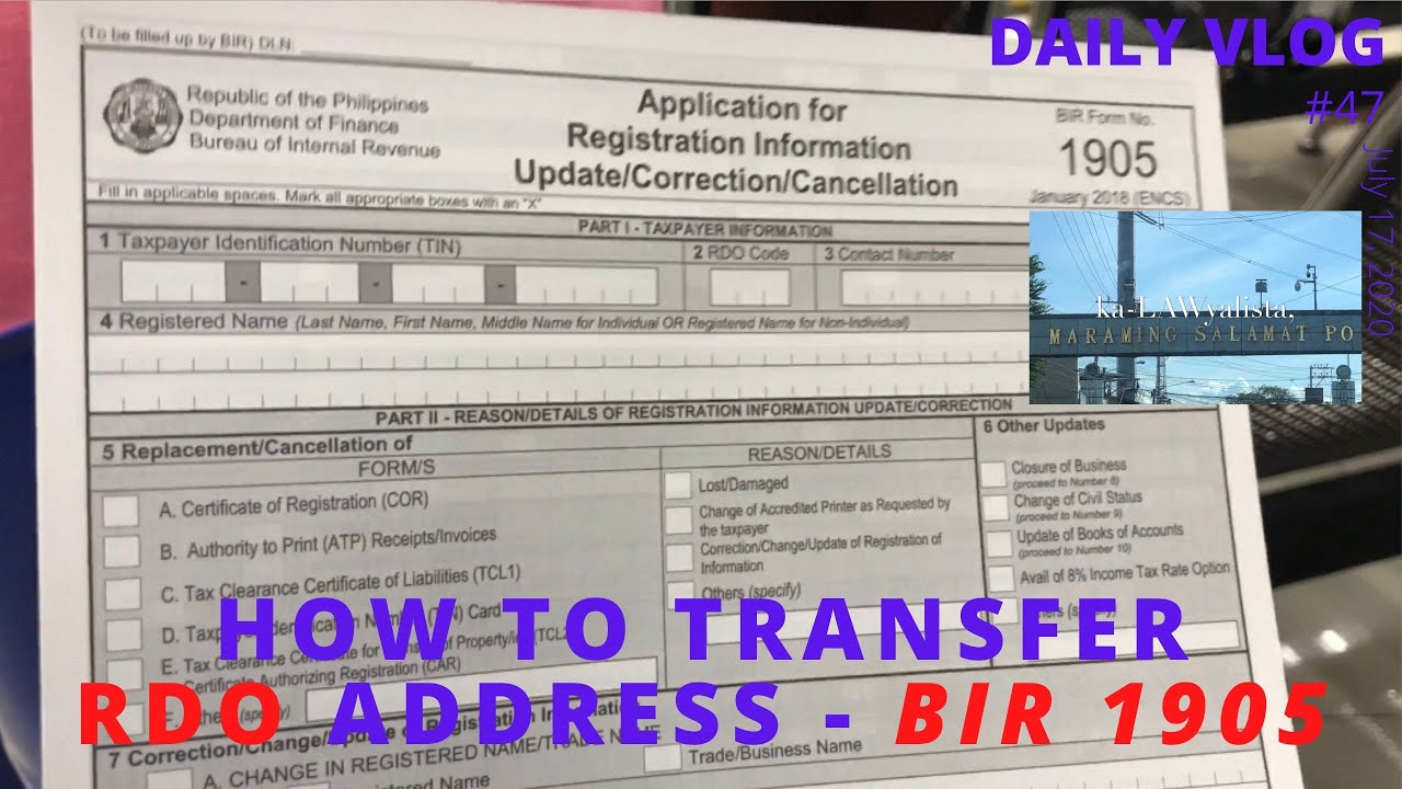 HOW TO TRANSFER RDO ADDRESS - BIR 1905