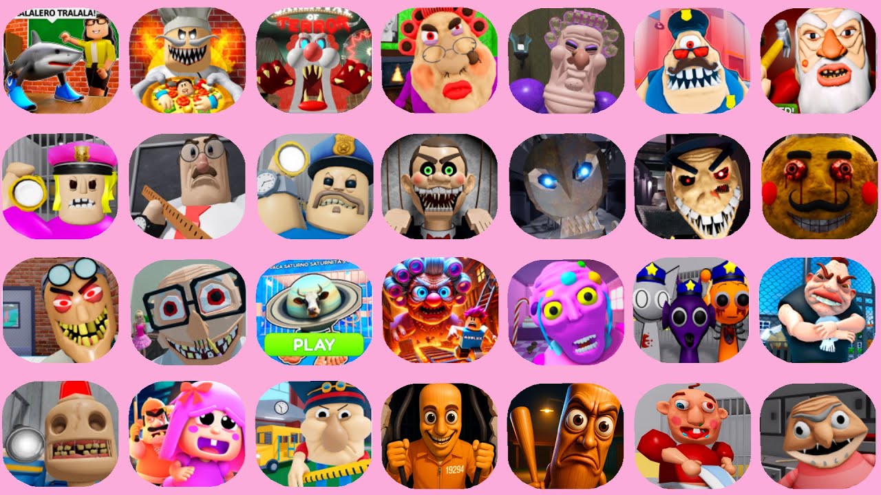 ROBLOX:LA VACA SATURNO, GRUMPY GRAN,BARRY'S PRISON RUN,EPIC SCHOOL,PAPA PIZZA'S ,GARAMARAMAN'S'
