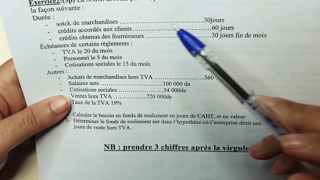 besoin en fonds de roulement normatif, exercice