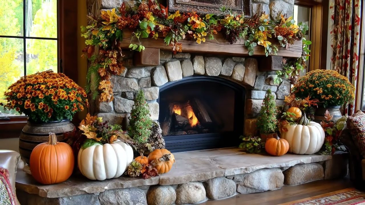 Elegant And Easy Rustic Fall D&eacute;cor | Rustic Fireplace - Warm & Cozy Amber-Glow