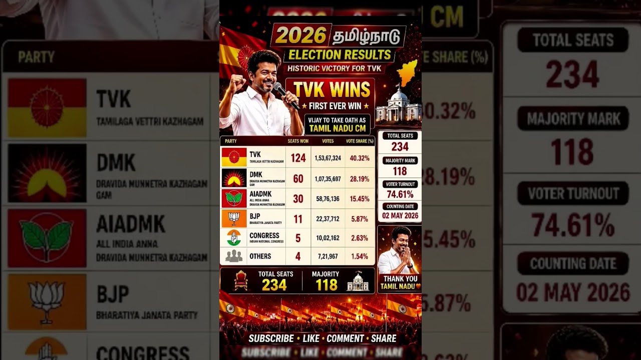 2026 Tamil Nadu Election Results | Vijay CM Victory #TamilNaduElection #TVK #vijay