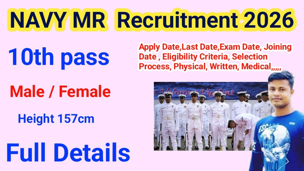 Indian Navy MR recruitment 2026 , 10th pass job , Full details 