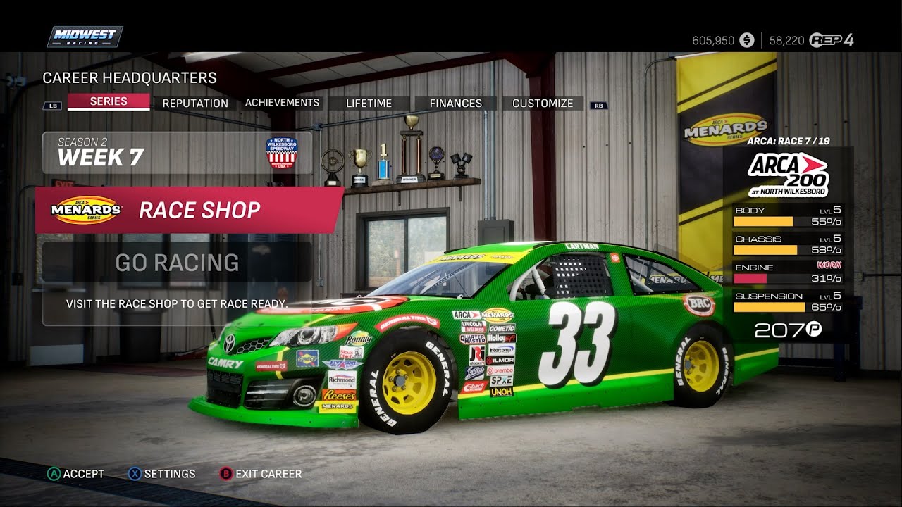 Nascar 25 Career Mode - Arca Season 2 Race 7 -  NORTH WILKESBORO! (100% Length & 100% Difficulty)