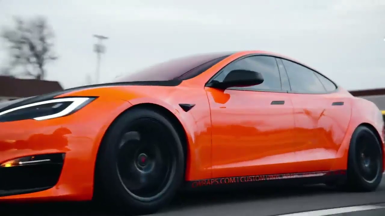 Tesla Model S Plaid in GSWF Bright Orange Gloss Paint Protection Film.Looking Menacing!