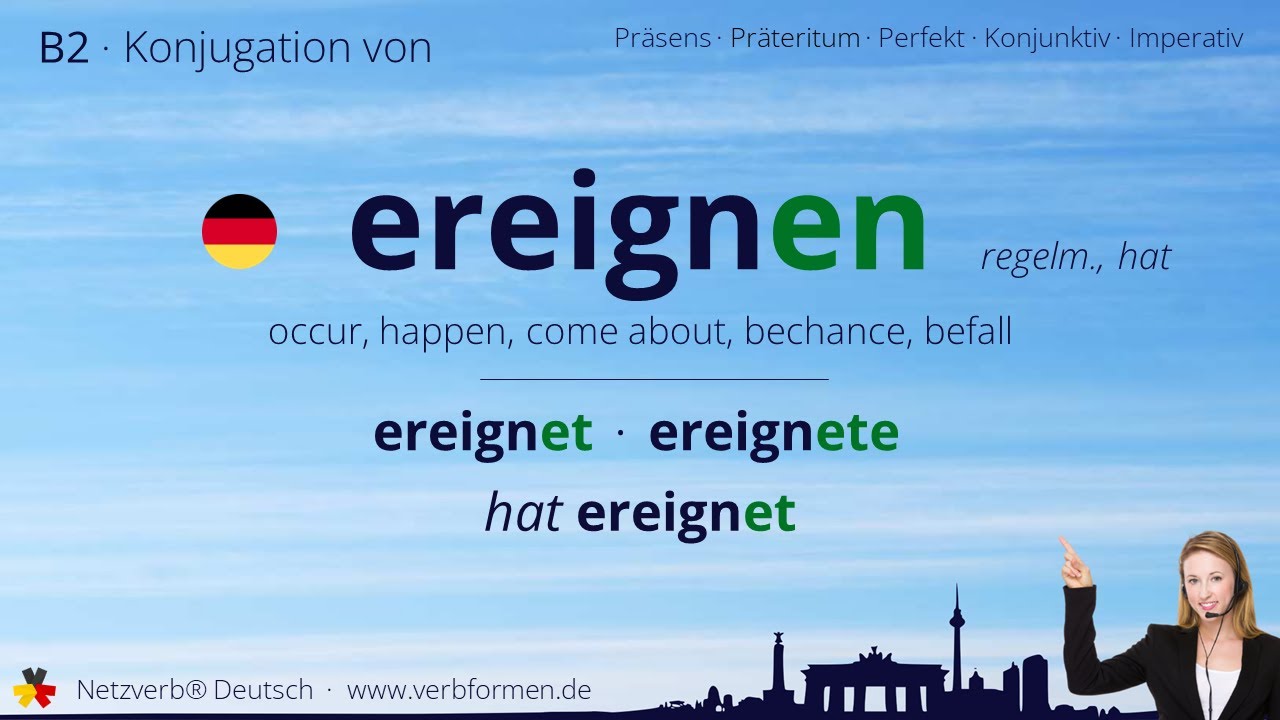 Konjugation Verb „ereignen“ (regelm., hat) - alle Zeitformen, Lernvideo, Tutorial