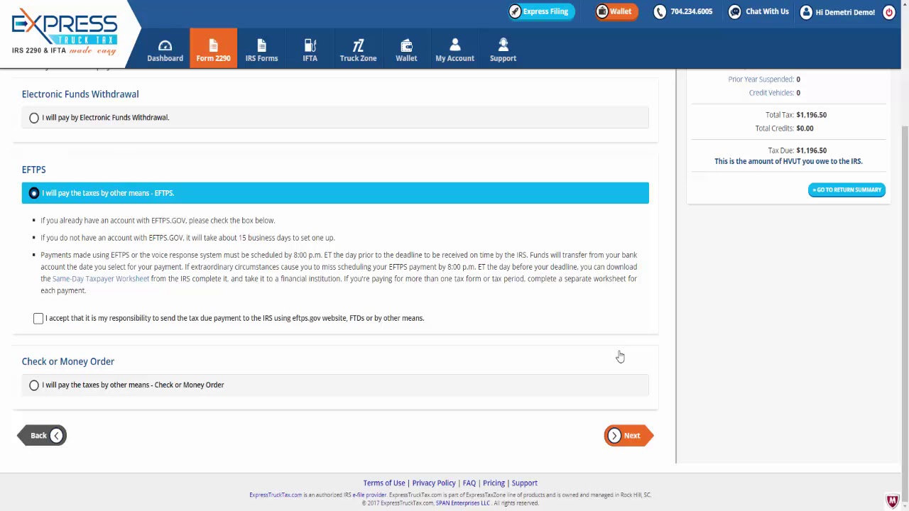Form 2290 Payment Options - ExpressTruckTax