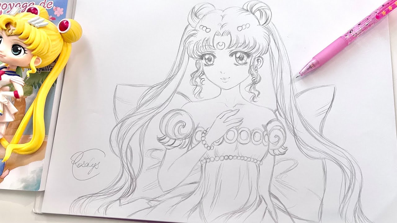 LIVE 🔴 Dessin au crayon : Princess Serenity dédicace à Yohann | Comment dessiner portrait Tuto manga