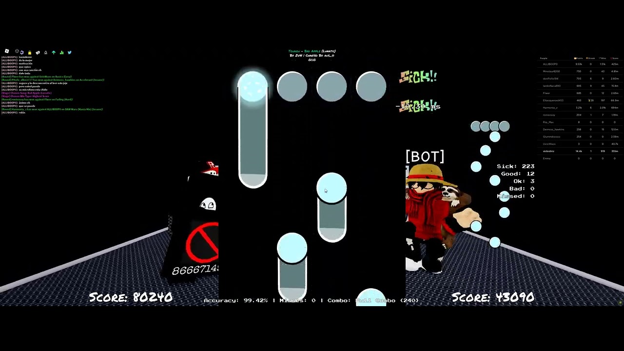 Playing bad apple (LUNATIC Mode) fnf roblox