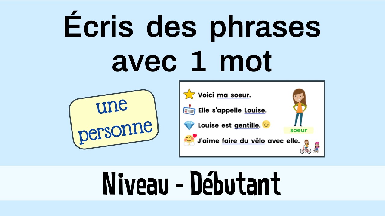 Write simple sentences about a person in French, for kids | Écris des phrases simples en français
