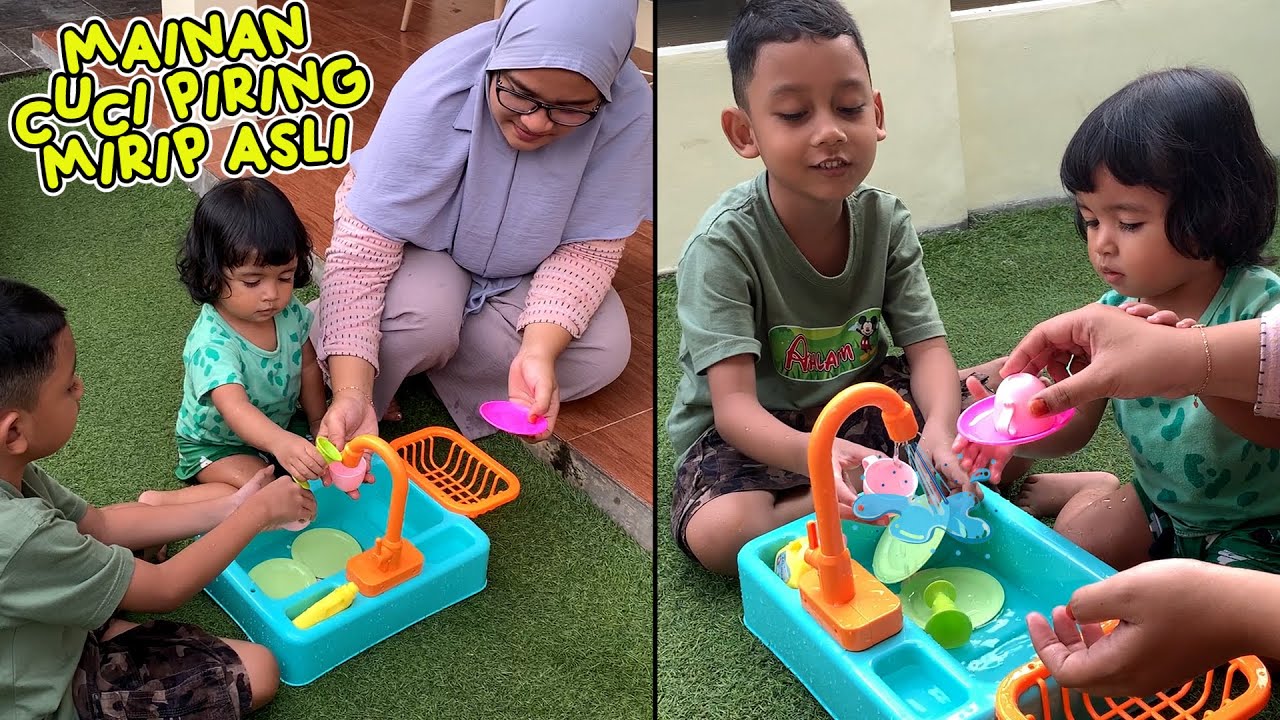 Azufi Belajar Nyuci Piring Pakai Mainan Cuci Piring Yang Bisa Nyemprotin Air ! Mainan Anak Perempuan