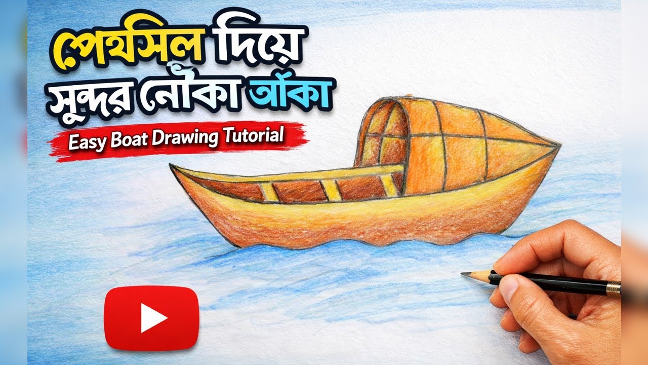 পেন্সিল দিয়ে সুন্দর নৌকা আঁকা | Easy Boat Drawing Tutorial