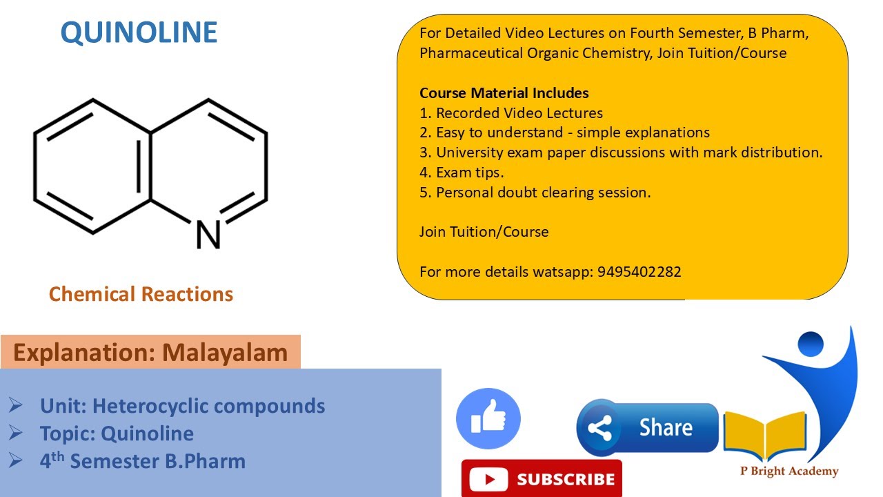 Chemical Reactions of Quinoline Lecture Video