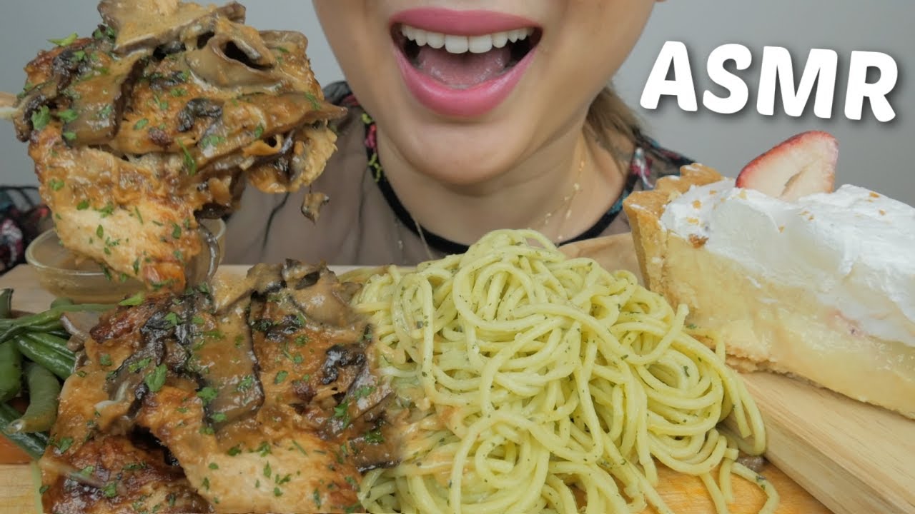 ASMR BEST Portobello Mushroom Chicken with Key Lime pie NO TALKING Eating Sounds | N.E