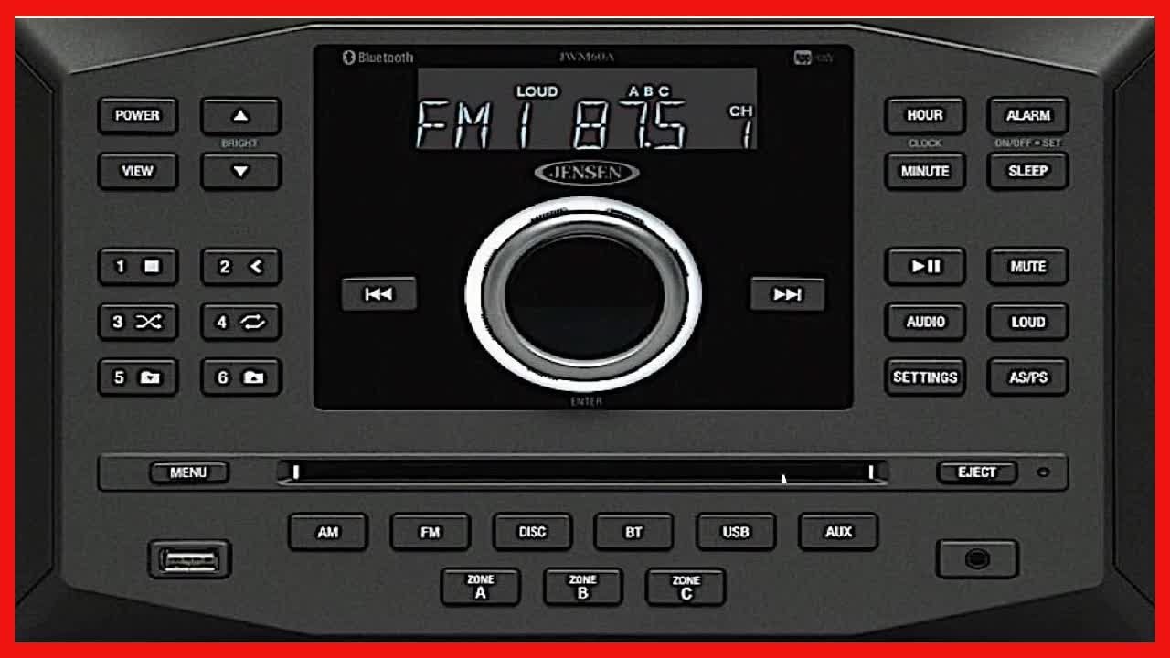 Jensen JWM62A AMFMDVDCDUSBAUXApp Ready Bluetooth Wallmount Stereo with App Control, Plays CD,