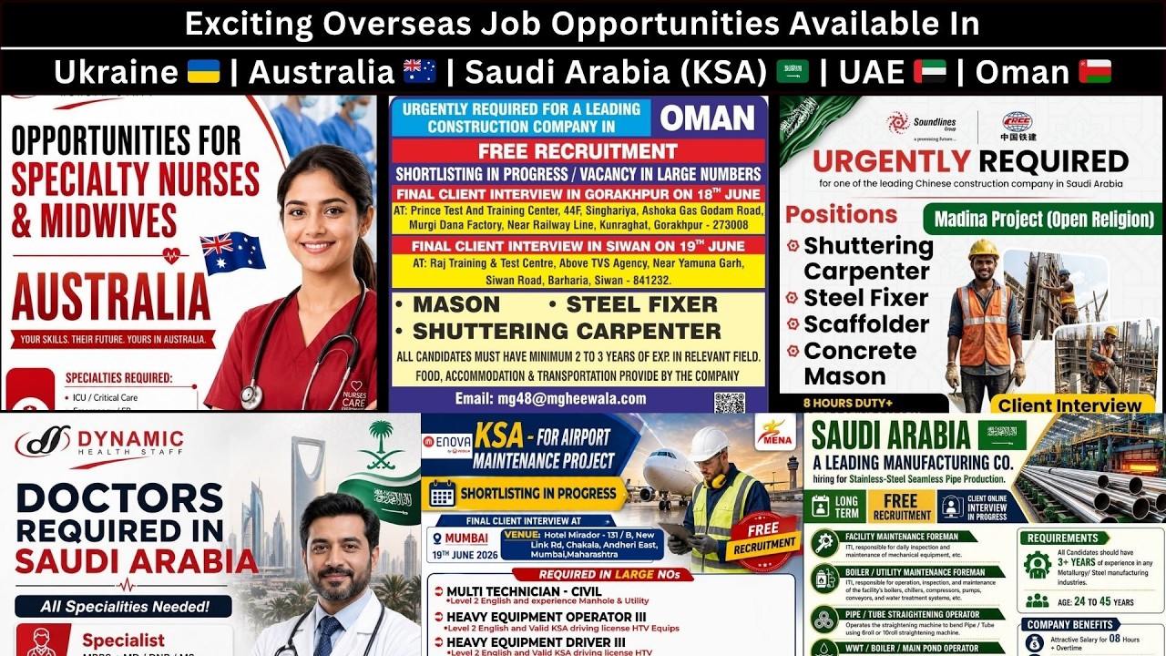 Exciting Overseas Job Opportunities Available In Ukraine 🇺🇦| Australia 🇦🇺| Saudi 🇸🇦| UAE 🇦🇪| Oman 🇴🇲