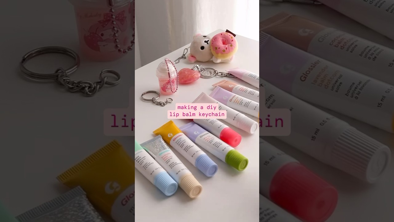 Making a diy lip balm key chain, glossier balmdotcom bag charm #bagcharm #glossier #bagcharms
