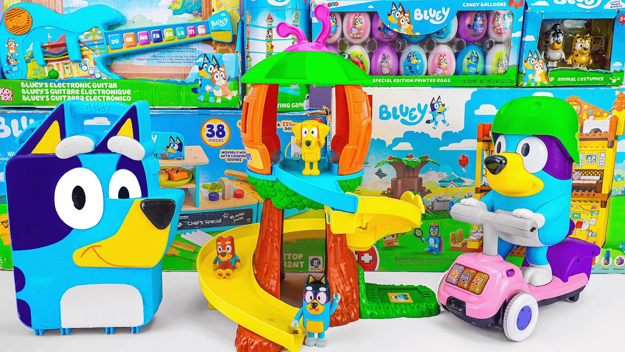 Bluey Toy Collection Unboxing Review 💙 Bluey Treehouse Playset with Slide |Bluey's Play & Go Playset