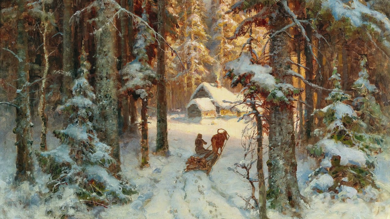 Winter TV Art | Woodcutters Returning Home | Pulling Sleigh Through Snow | Vintage Landscape
