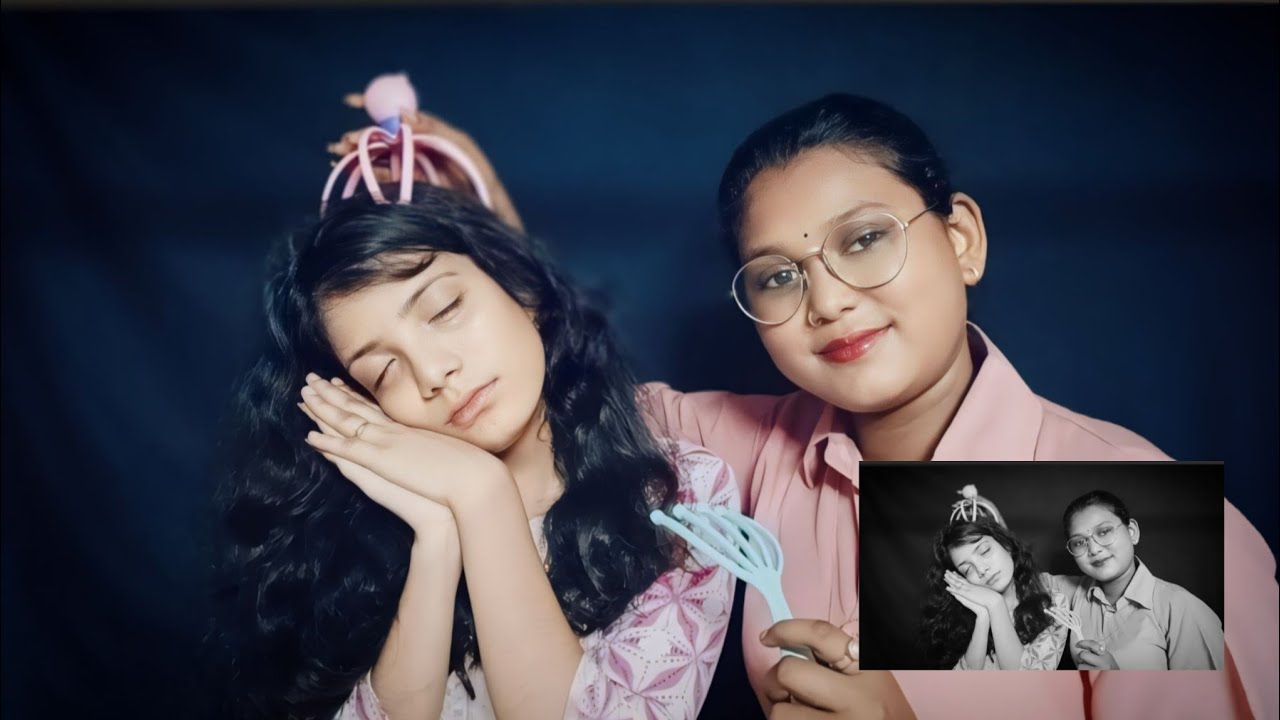ASMR MY SISTER  PLAY WITH MY HAIR /brushing , scalped massage, crackling ]😴🖤