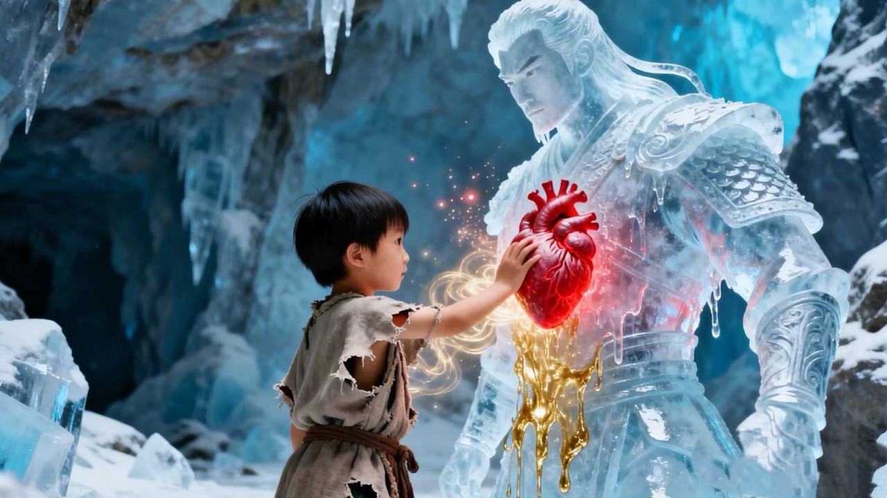Boy enters cave, frees frozen war god, gains power—youngest master born.