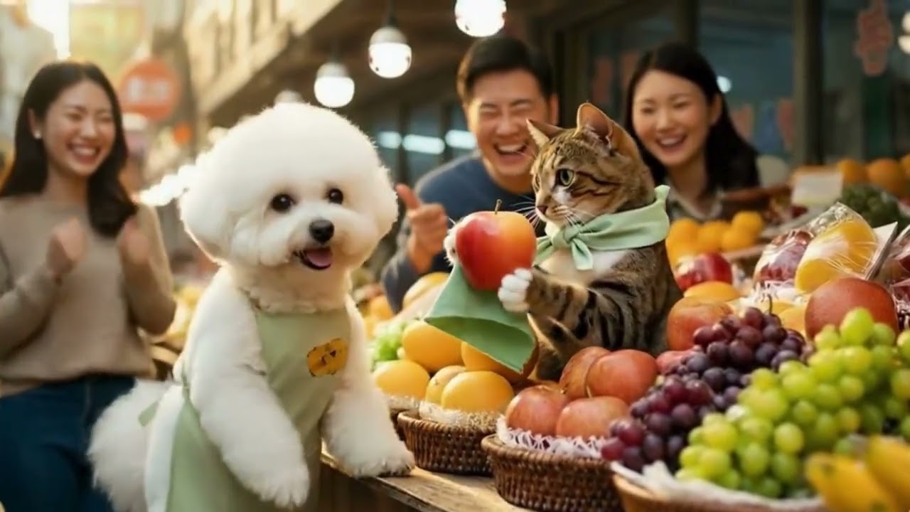과일 가게 비숑 알바생과 길고양이의 특별한 알바
