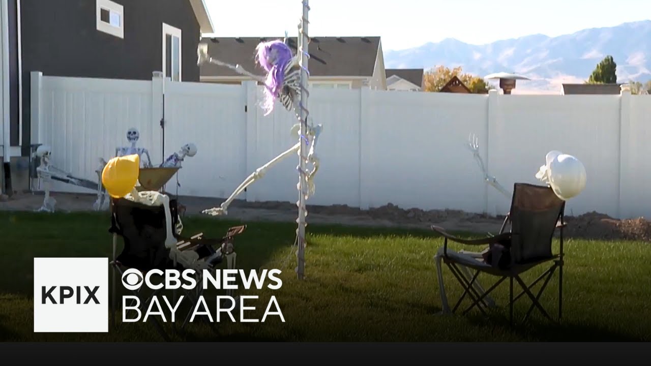 Viral Halloween display leads to citywide funny skeleton display contest