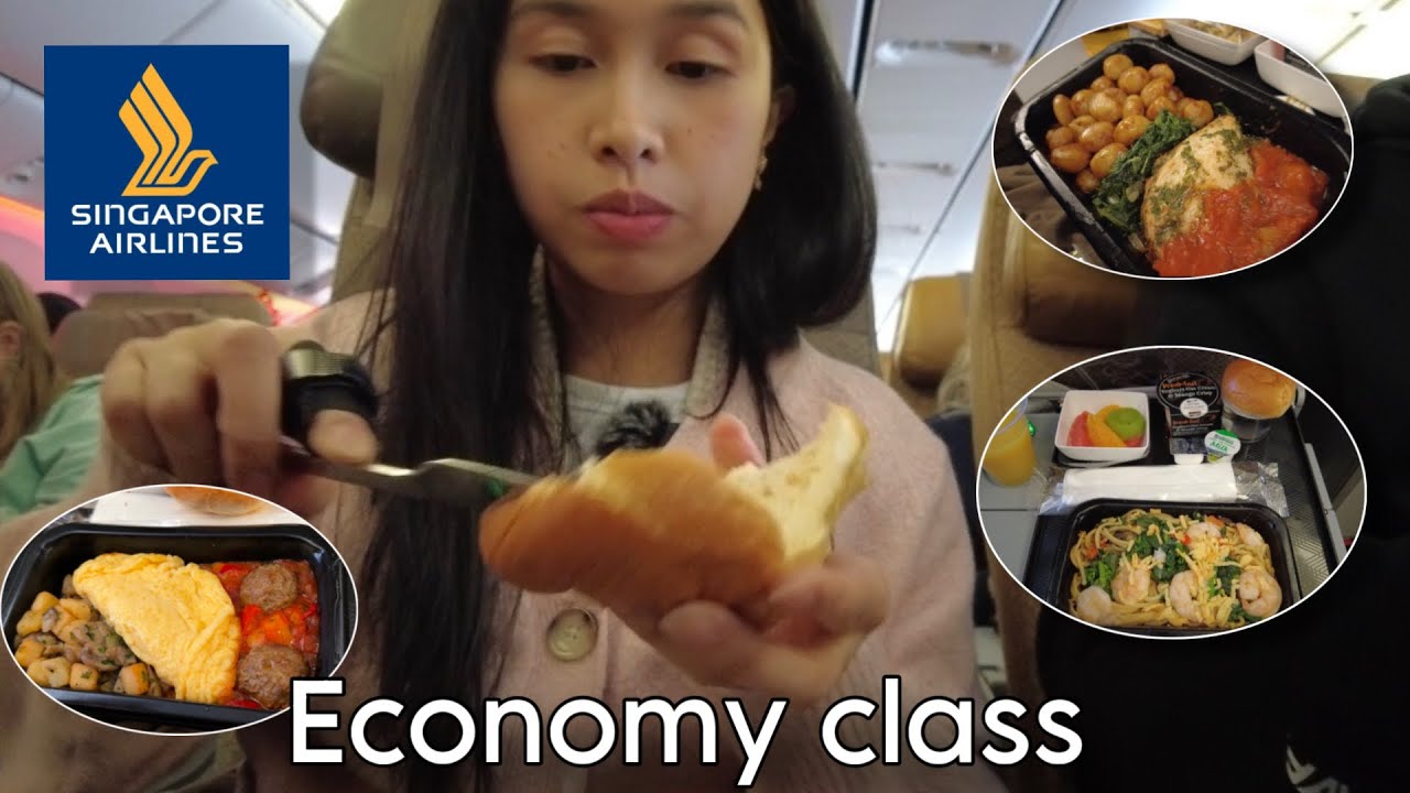 What I ate on my 12hr flight from London to Singapore Economy class | Singapore airlines