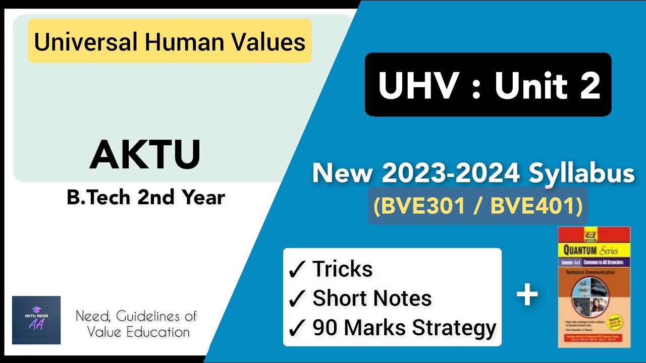 UHV Unit 2 - AKTU 2024 New Syllabus (BVE 301) | Universal Human Values BTech 2nd Year Semester 3 |