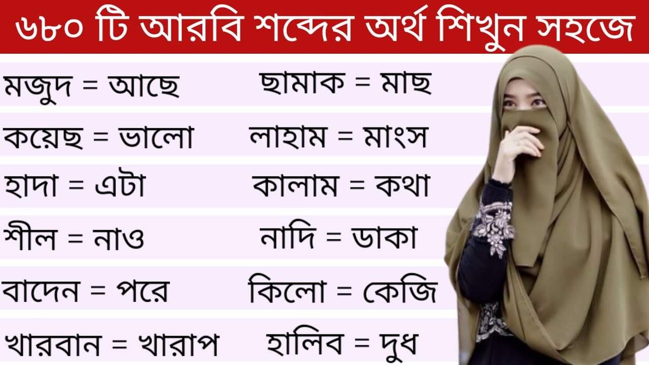 আরবি ভাষা শিক্ষা।। ৬৮০ টি আরবি শব্দের অর্থ শিখুন খুব সহজে