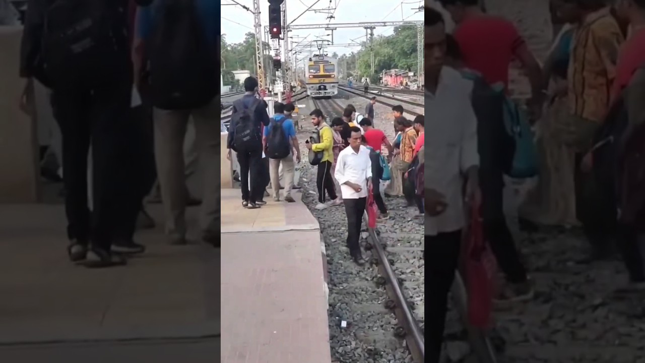 Indian Local train entering railway station😱😱💯💯 reverse train entering video 😱#shorts #train #feed