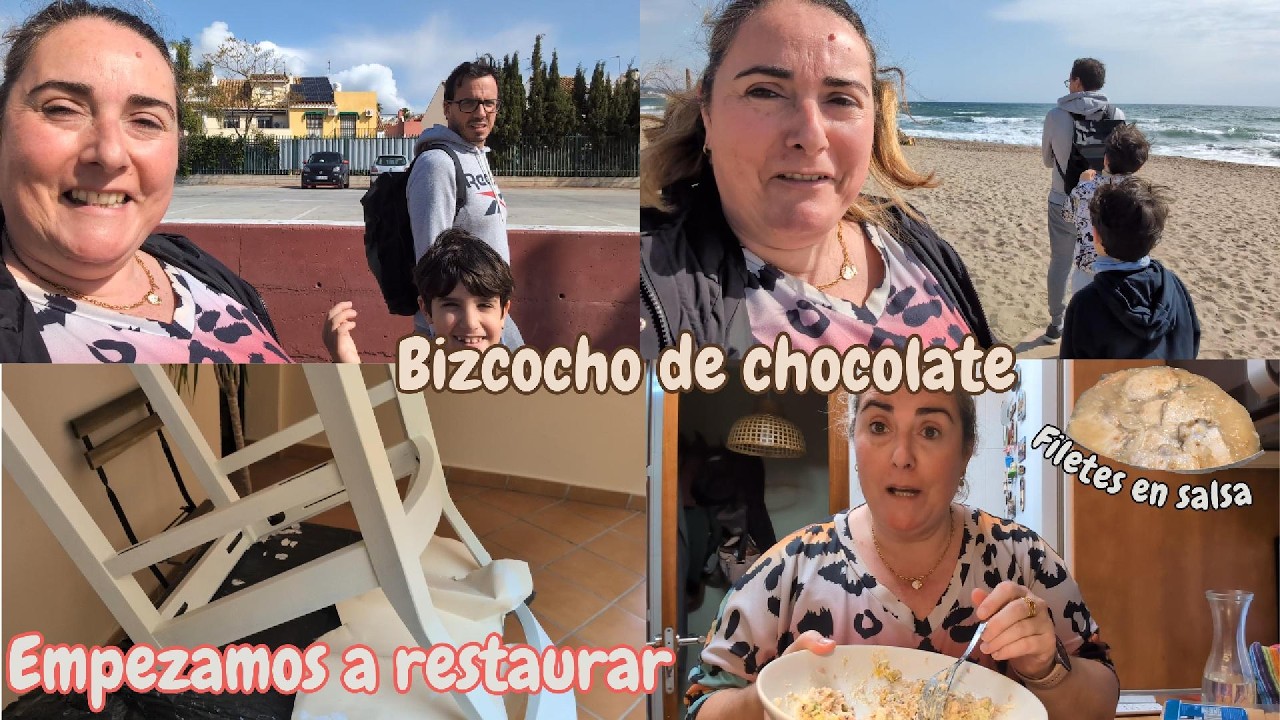 EMPEZAMOS A RESTAURAR🪑 BIZCOCHO DE CHOCOLATE 🍫DIA TRANQUILO EN FAMILIA🌞🏖️ #vlog #familia #comida