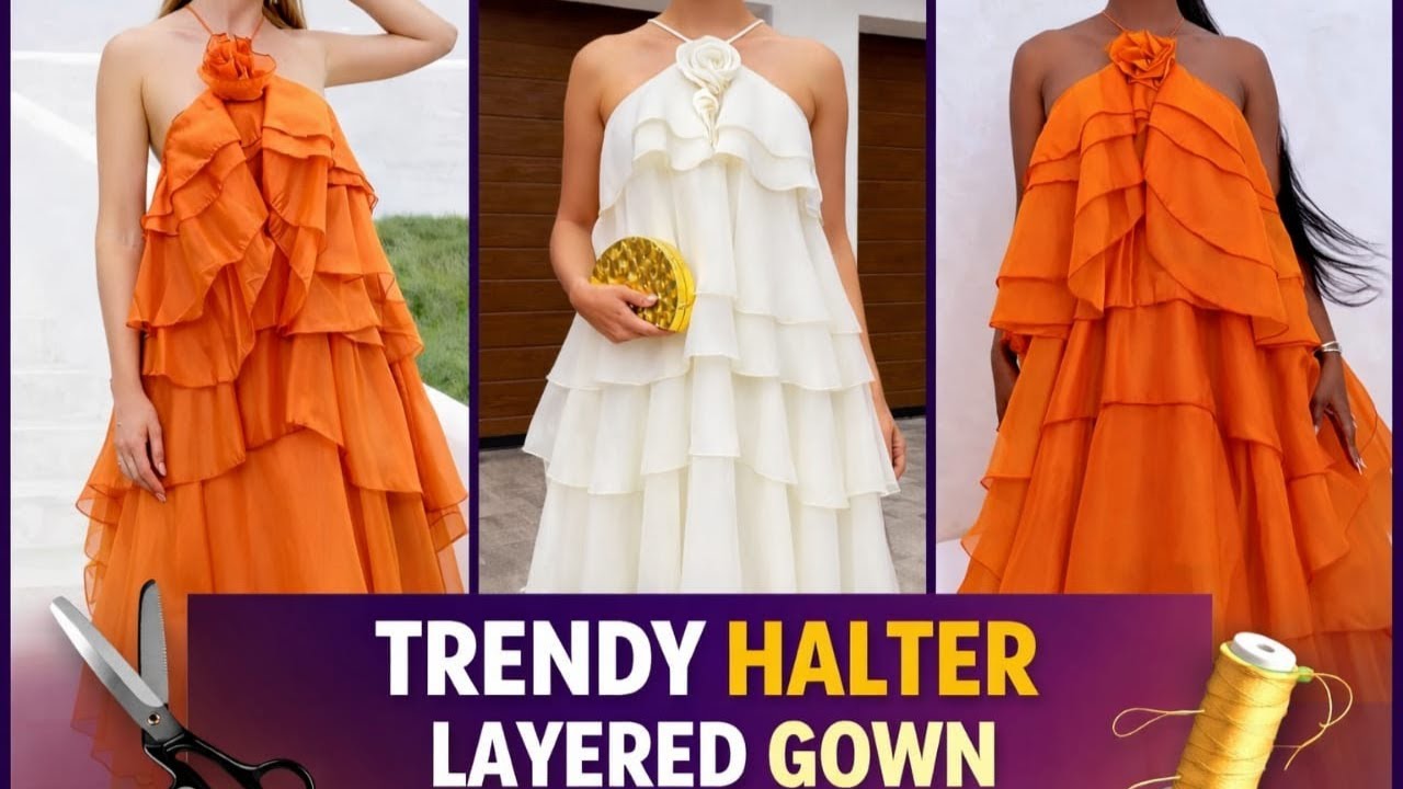 How to Cut and Sew a Trendy Layered Chiffon Gown | Step-by-Step Sewing Tutorial