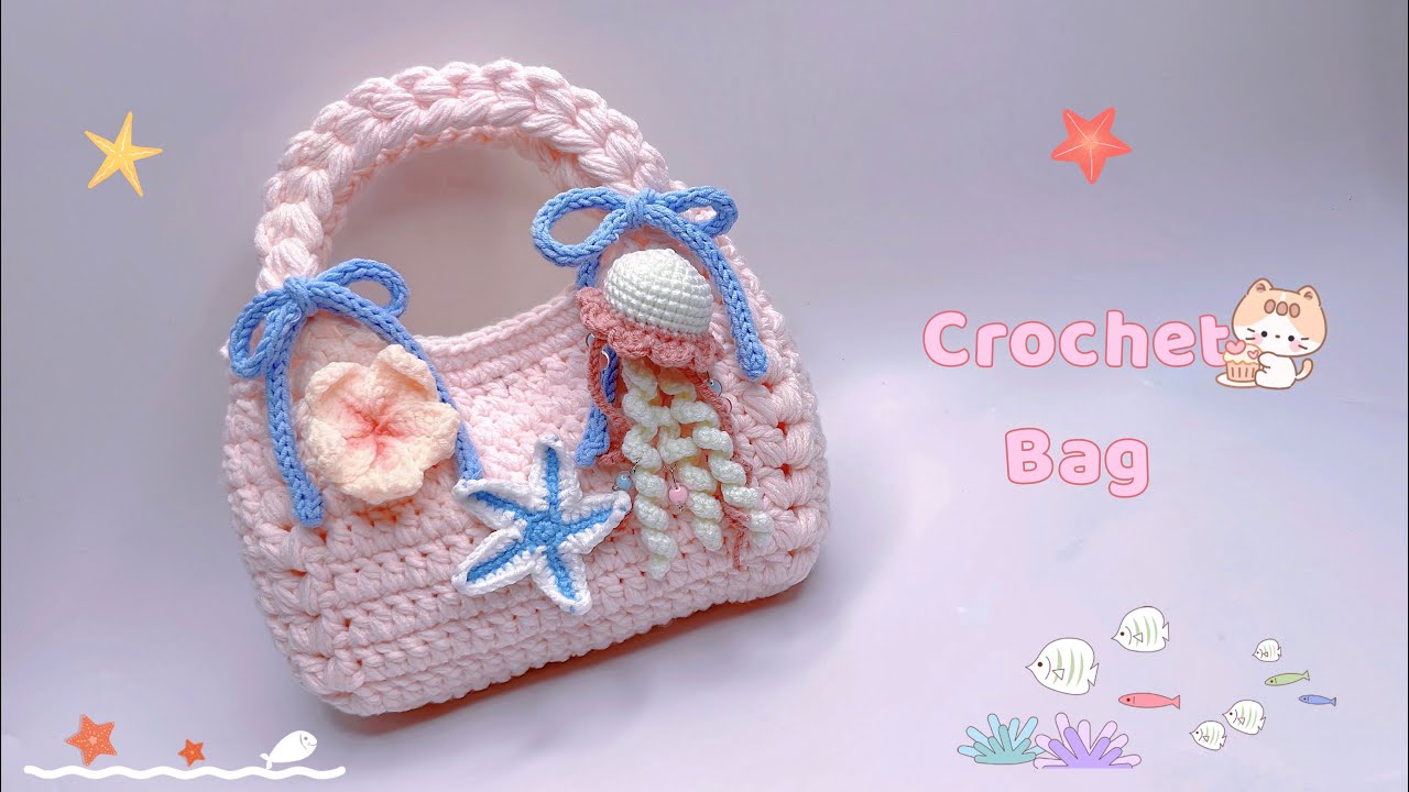 Crochet Bag ᡣ𐭩 🌊ᡣ𐭩| Crochet Puff Handle Bag | Móc Túi Hoa Tiết Hạt Bắp