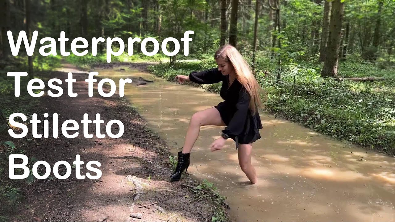 Wet High Heels Boots, Waterproof Test for High Heels Boots, Muddy Boots, Wet White Socks (# 1298)