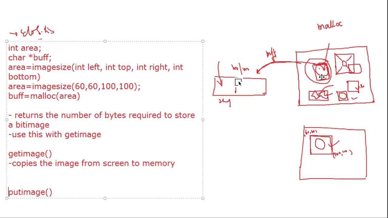 ANIMATION USING C- putimage, getimage, imagesize explained