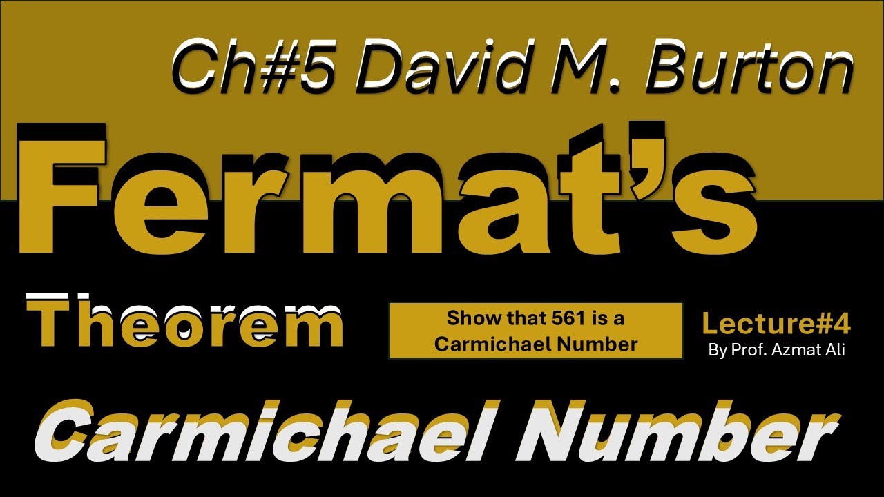 4. Carmichael Number | Show that 561 is a Carmichael number | Number Theory by David M Burton
