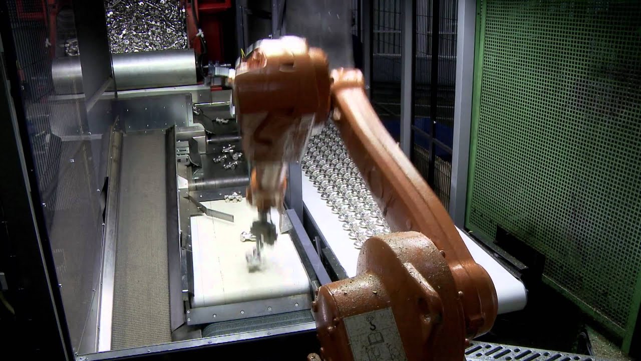 ABB Robot IRB 1600 with FlexLoader™ FP 400 tending a Riello Transfer machine