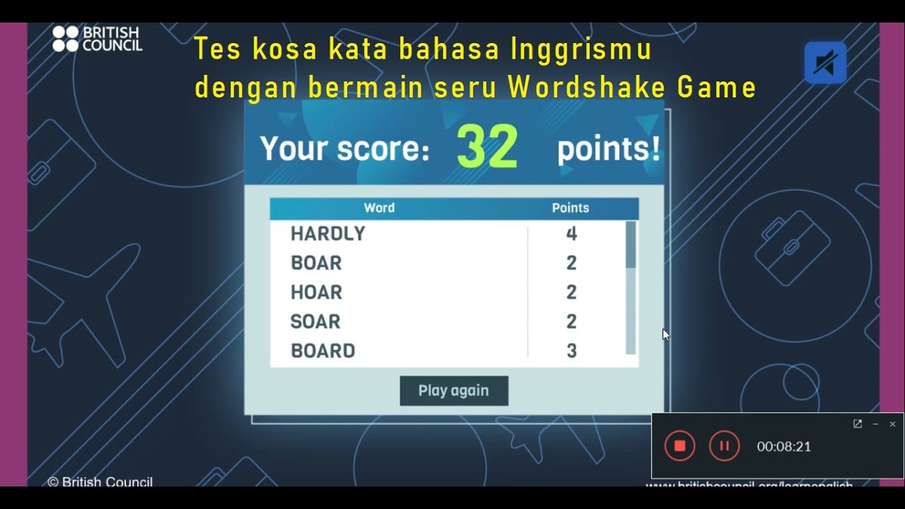 Tes vocabulary (kosa kata) melalui game wordshake British council