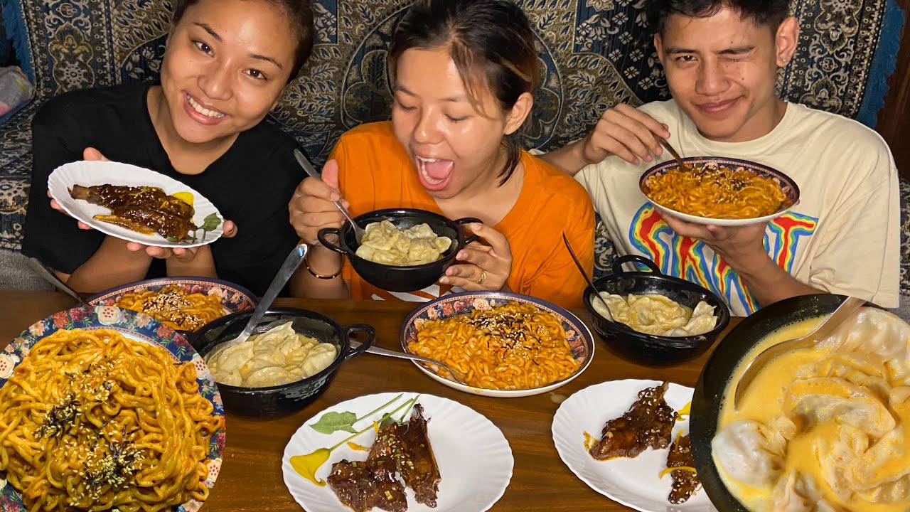 PORK RIBS,PORK JHOL MO:MO,SPICY RAMEN MUKBANG W/ @Rishta Lama & AYUSH❤️