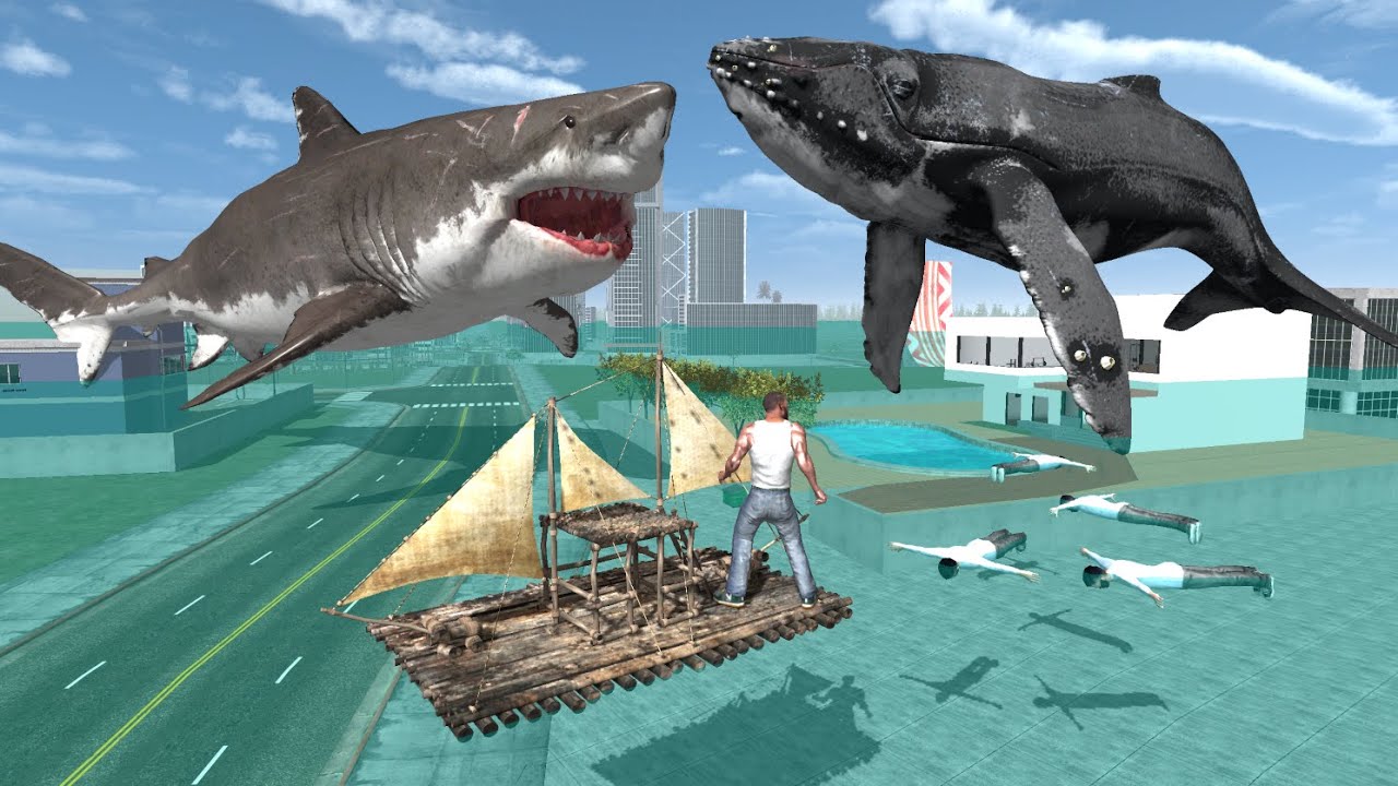 Giant Whale Fights Megalodon Shark In Indian Bikes Driving 3D
