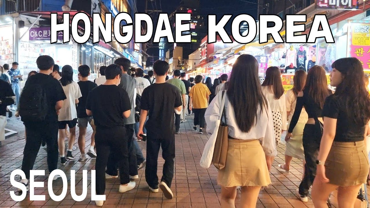[4K] Seoul saturday night walk in Hongdae street Lots of art and dance performances