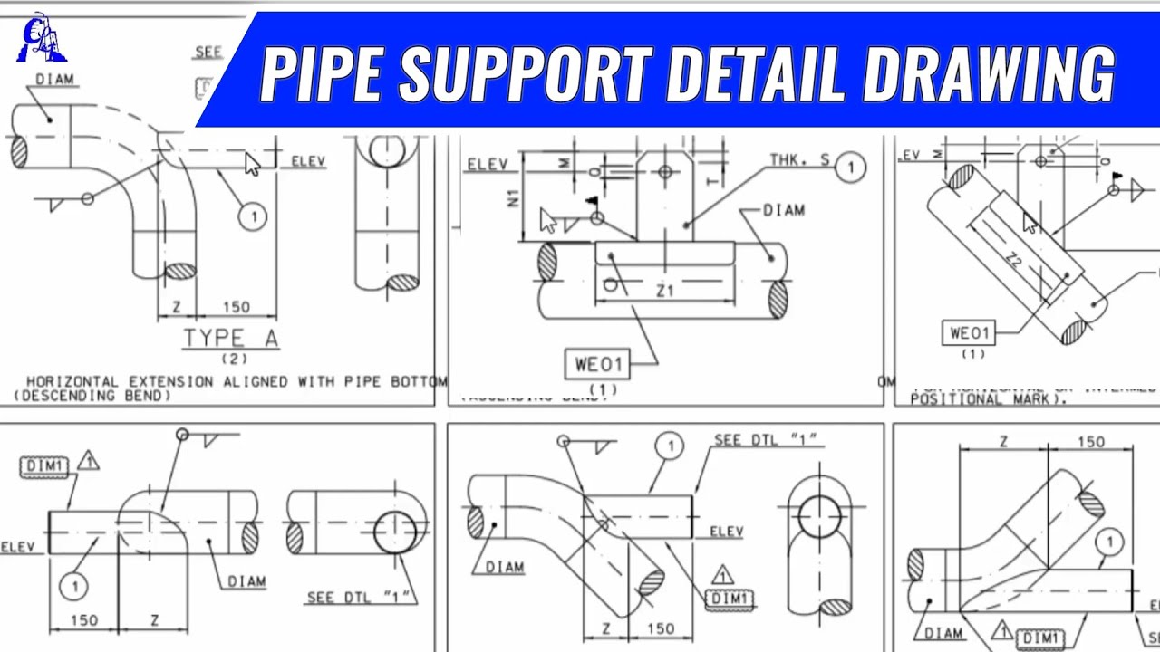 Pipe support detail drawing | Elbow trunion pipe dummy support | shoes support | pipe guide support