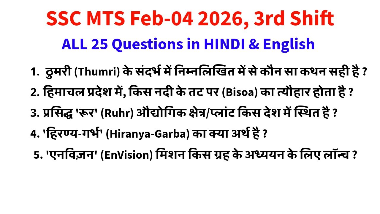 SSC MTS 2026 today review | SSC MTS 3rd Shift Analysis 4 February 2026 | ssc mts today review GK