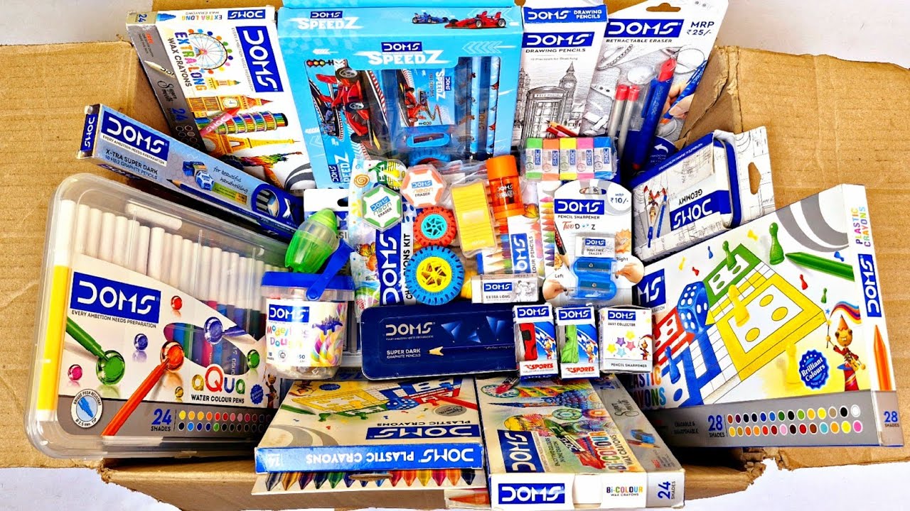 DOMS Stationery Collection🥰Sharpener, Eraser, Geometry, Aqua Colors, Crayons, Oil Pastels, Brush pen