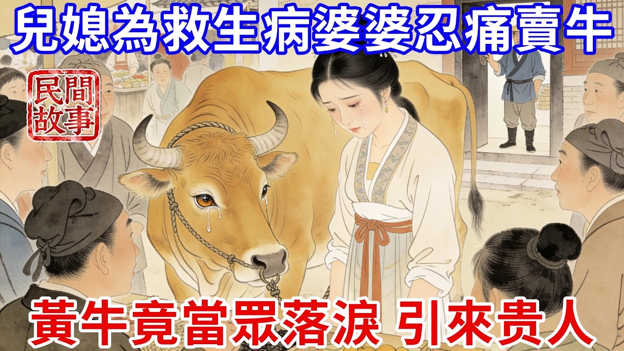 兒子外出打仗3年，兒媳為救生病婆婆，忍痛賣掉家裏的大黃牛，黃牛當眾落淚引來眾人圍觀，有人花巨款買下黃牛，說好3個月後來取，到時間卻不見人來，找上門男人一句話兒媳聽完潸然淚下！#民間故事 #槐樹下聽書