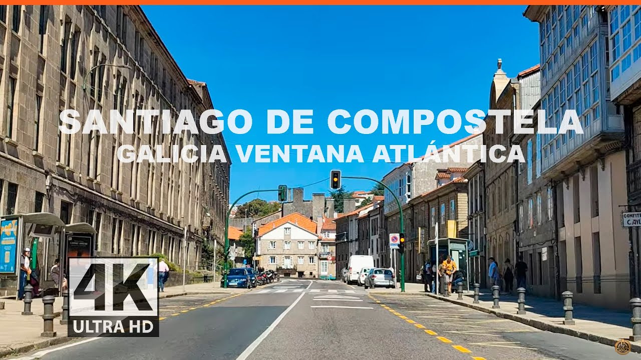 Santiago de Compostela. Conduciendo. Turismo Galicia 4k.