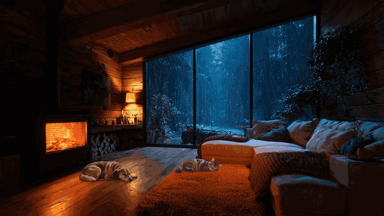 Rain Souds and Fireplace in a Cozy Cabin - Fall Asleep in Minutes - Works Every Night - Calm - Relax